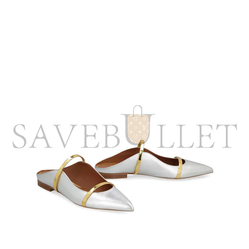 MALONE SOULIERS MAUREEN SILVER & GOLD LEATHER FLAT MULES MAUREENFLAT77SILV